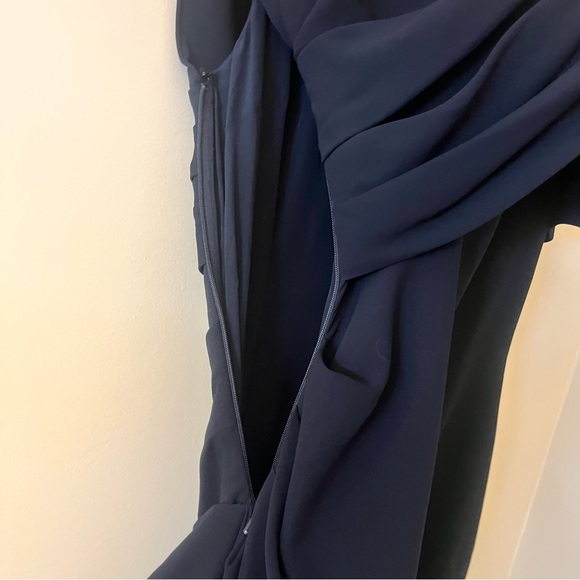 Oscar de la Renta Navy Draped Silk Asymmetrical Navy Dress 6 NWT - Picture 9 of 17
